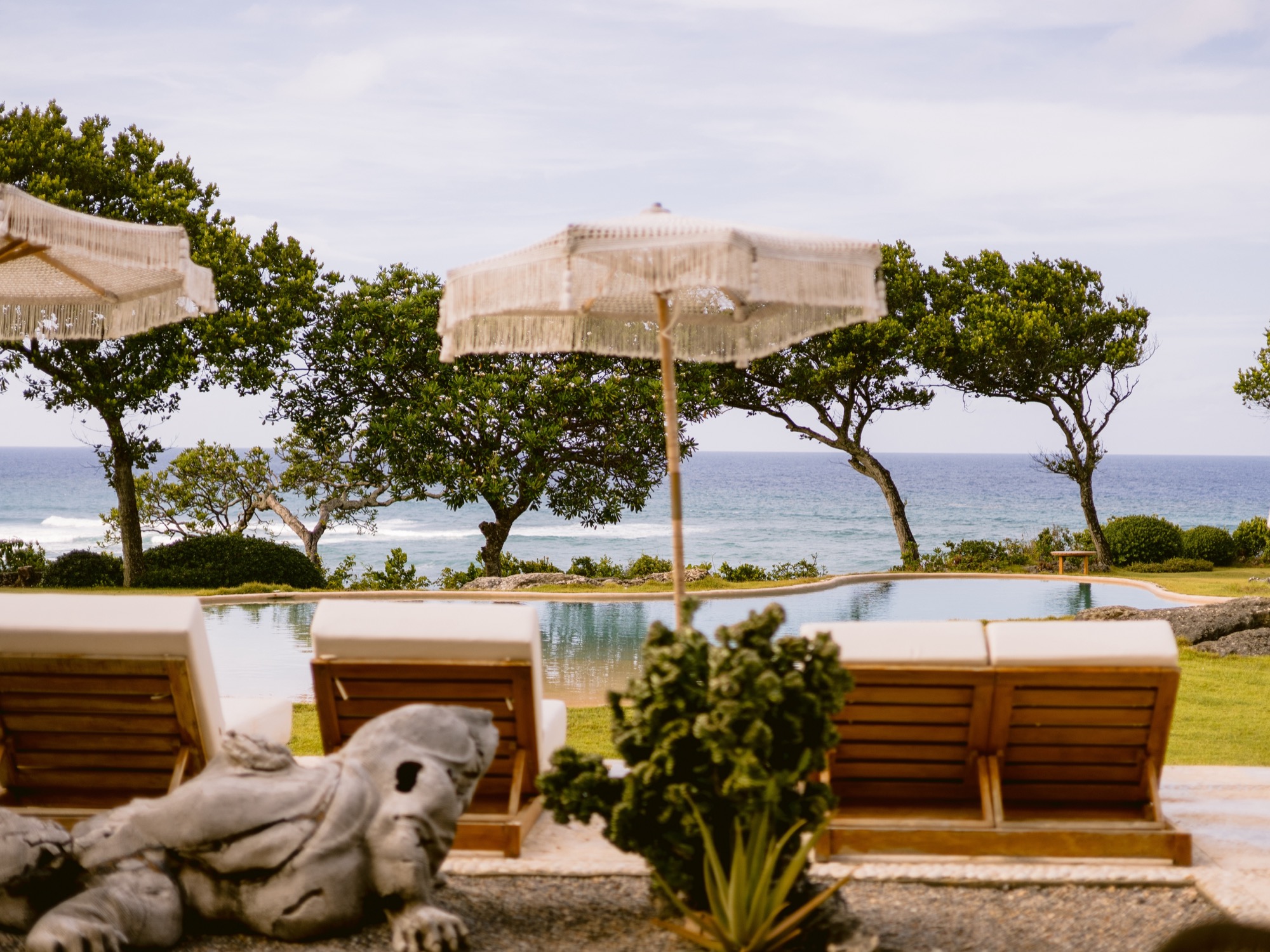 Oceanfront production villa terrace with pool, Caribbean coast